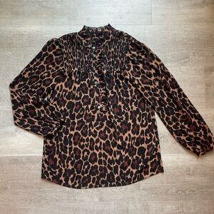 JCrew Ruffle Collar Leopard Print Chiffon Long Sleeves Blouse size XS